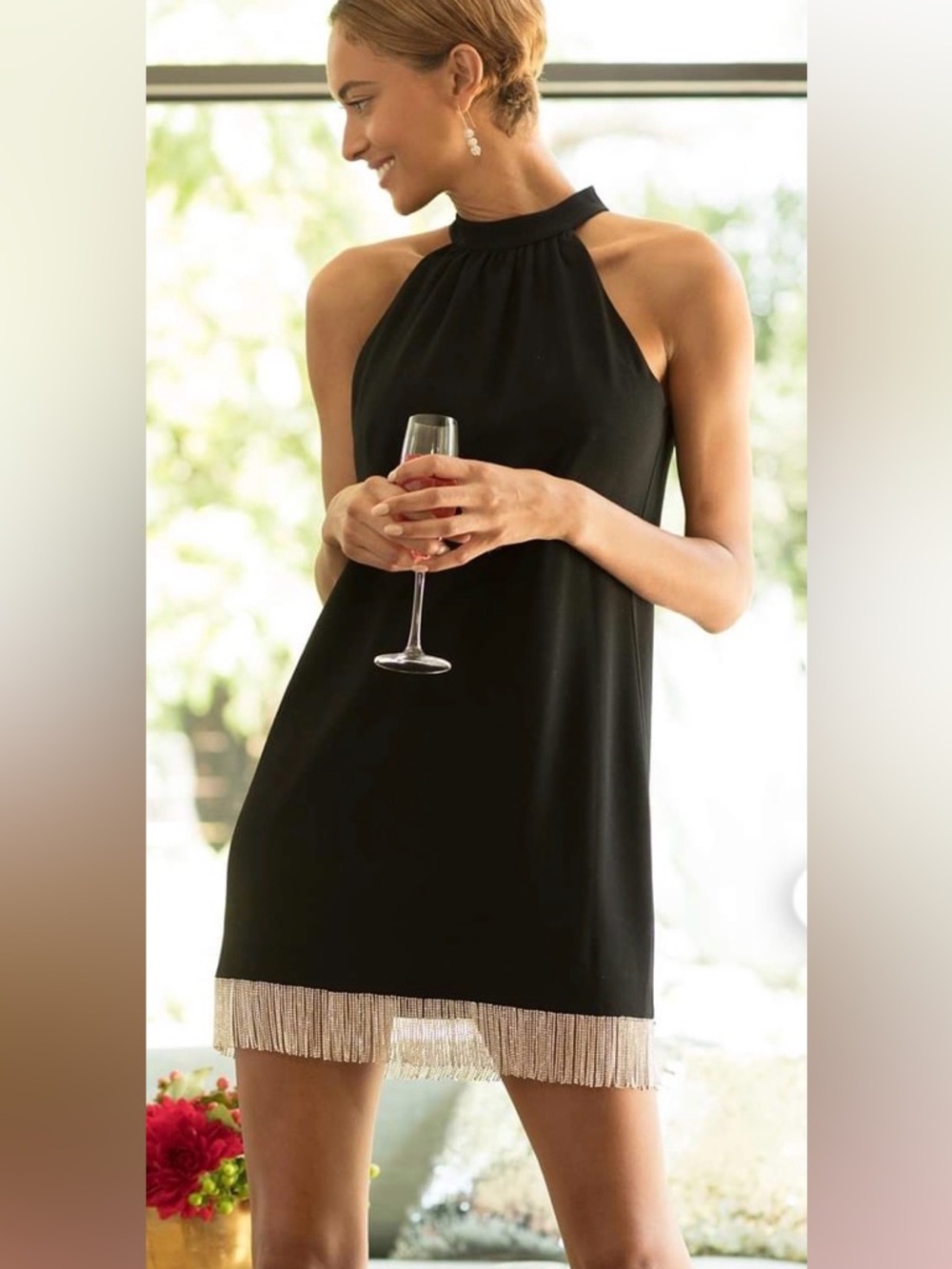 Trina Turk Top Shelf Rhinestone Fringe Halter Mini Dress XS NWT